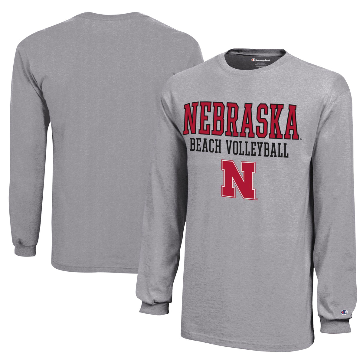Youth Champion Gray Nebraska Huskers Beach Volleyball Stacked Jersey Long Sleeve T-Shirt