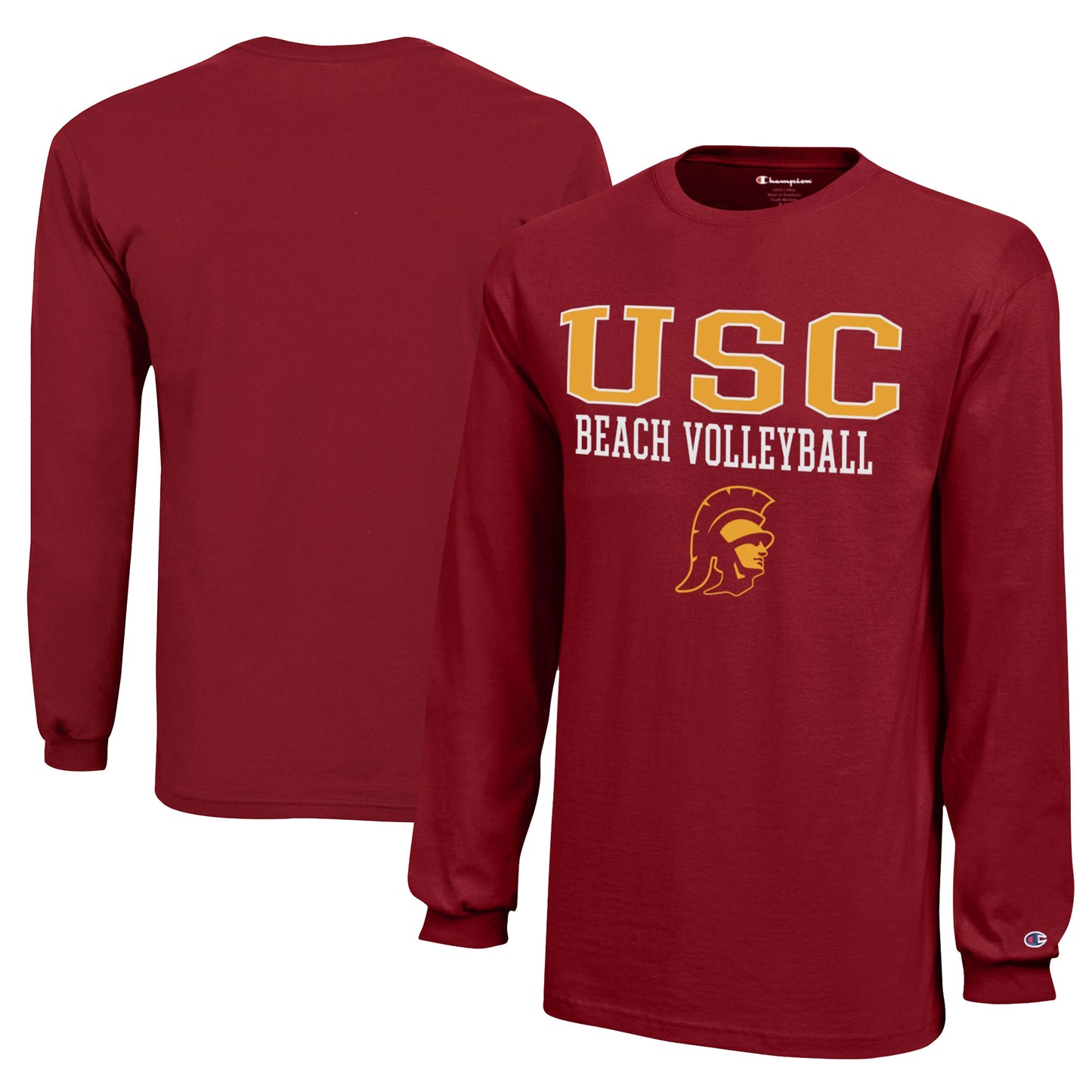 Youth Champion Cardinal USC Trojans Beach Volleyball Stacked Jersey Long Sleeve T-Shirt