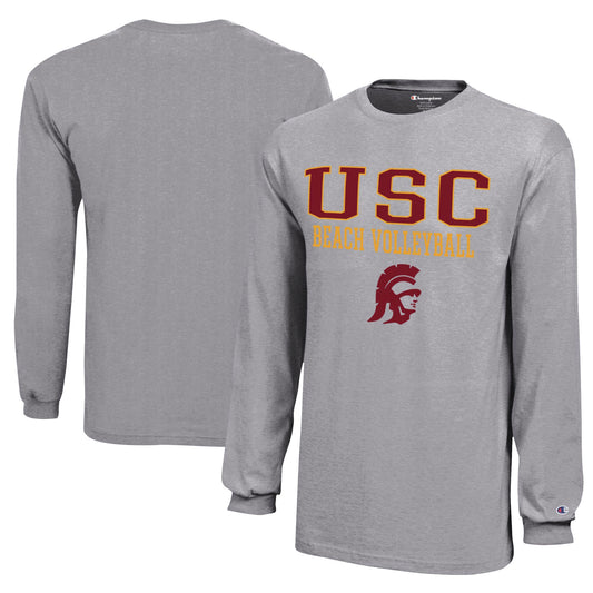 Youth Champion Gray USC Trojans Beach Volleyball Stacked Jersey Long Sleeve T-Shirt