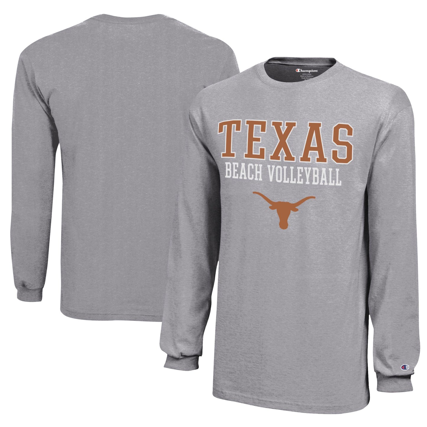 Youth Champion Gray Texas Longhorns Beach Volleyball Stacked Jersey Long Sleeve T-Shirt