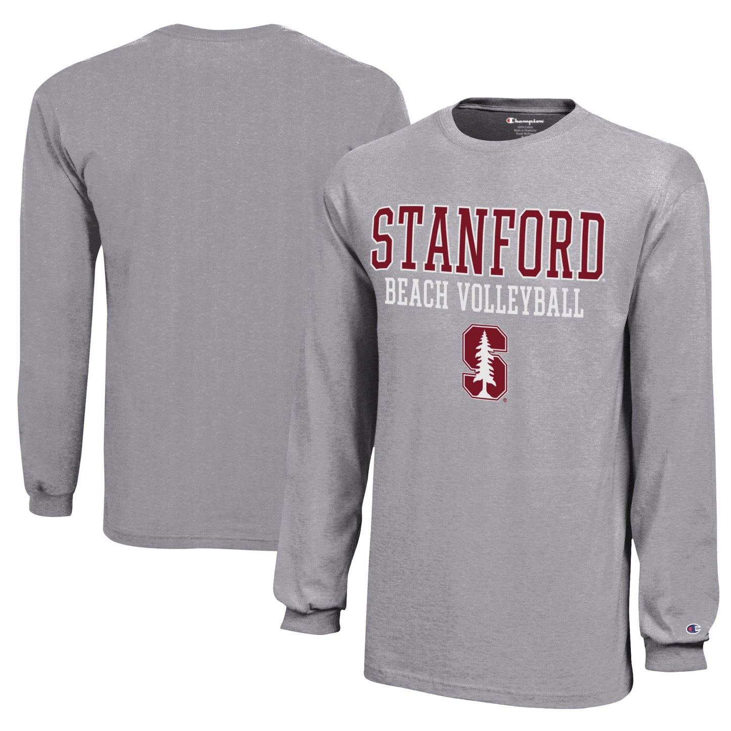 Youth Champion Gray Stanford Cardinal Beach Volleyball Stacked Jersey Long Sleeve T-Shirt