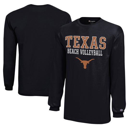 Youth Champion Black Texas Longhorns Beach Volleyball Stacked Jersey Long Sleeve T-Shirt