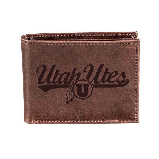 Brown Utah Utes Bi-Fold Leather Wallet