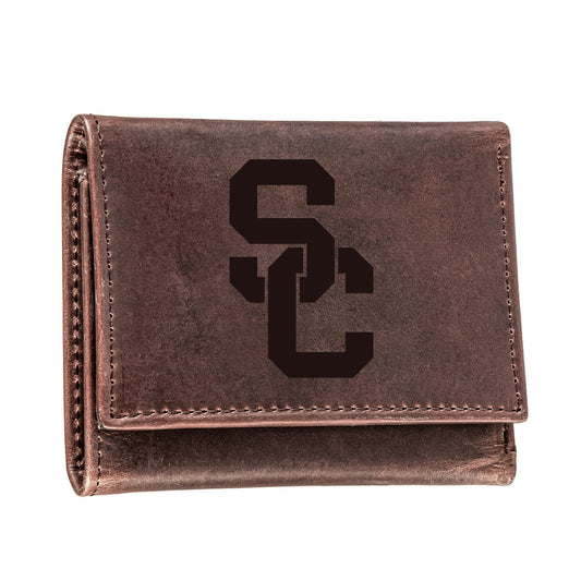 Brown USC Trojans Leather Tri-Fold Wallet