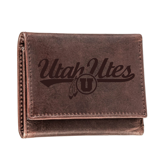 Brown Utah Utes Leather Tri-Fold Wallet