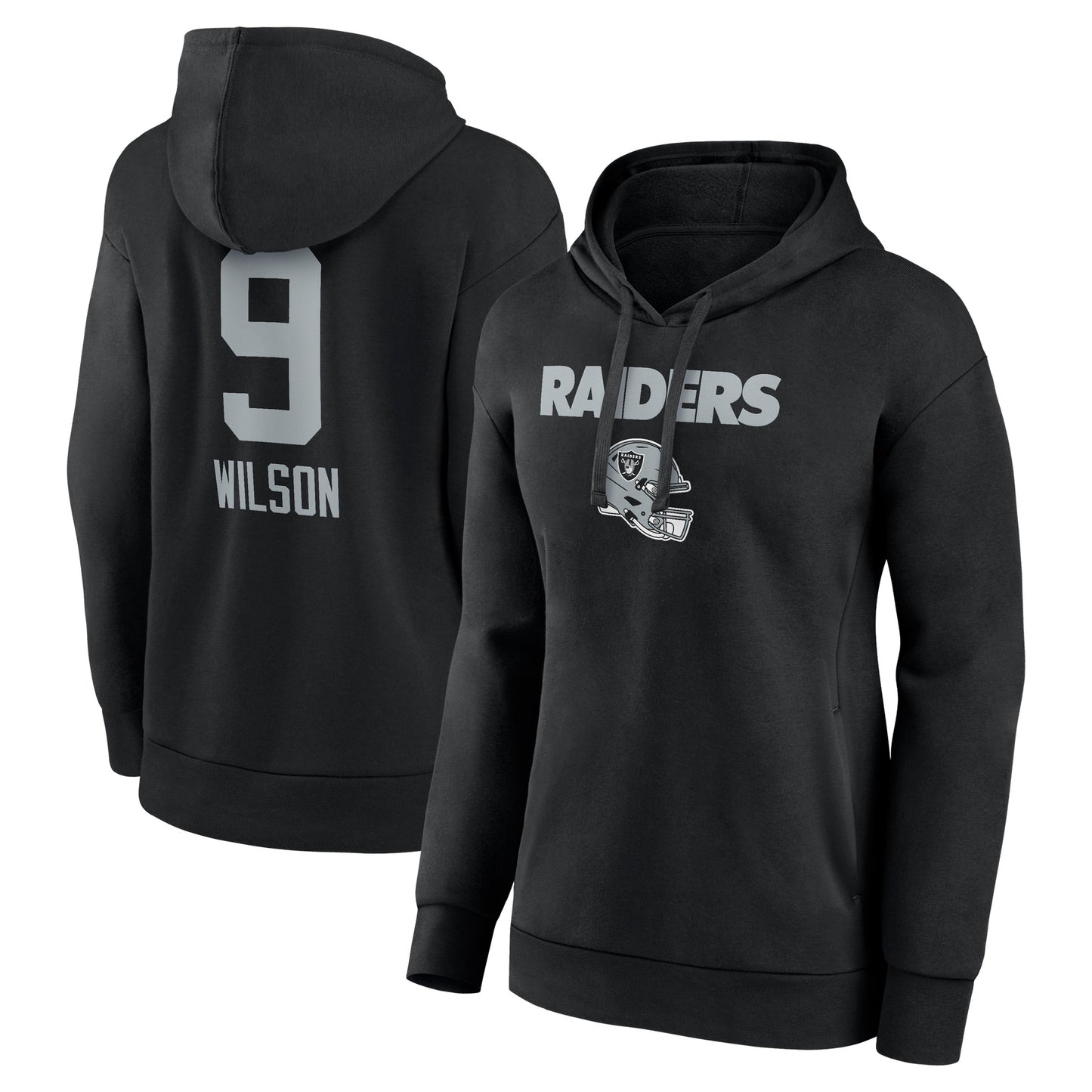 Women's Tyree Wilson Black Las Vegas Raiders Team Wordmark Player Name & Number Pullover Hoodie