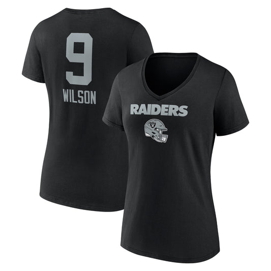 Women's Tyree Wilson Black Las Vegas Raiders Team Wordmark Player Name & Number V-Neck T-Shirt