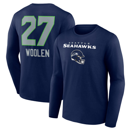 Men's Tariq Woolen College Navy Seattle Seahawks Team Wordmark Player Name & Number Long Sleeve T-Shirt