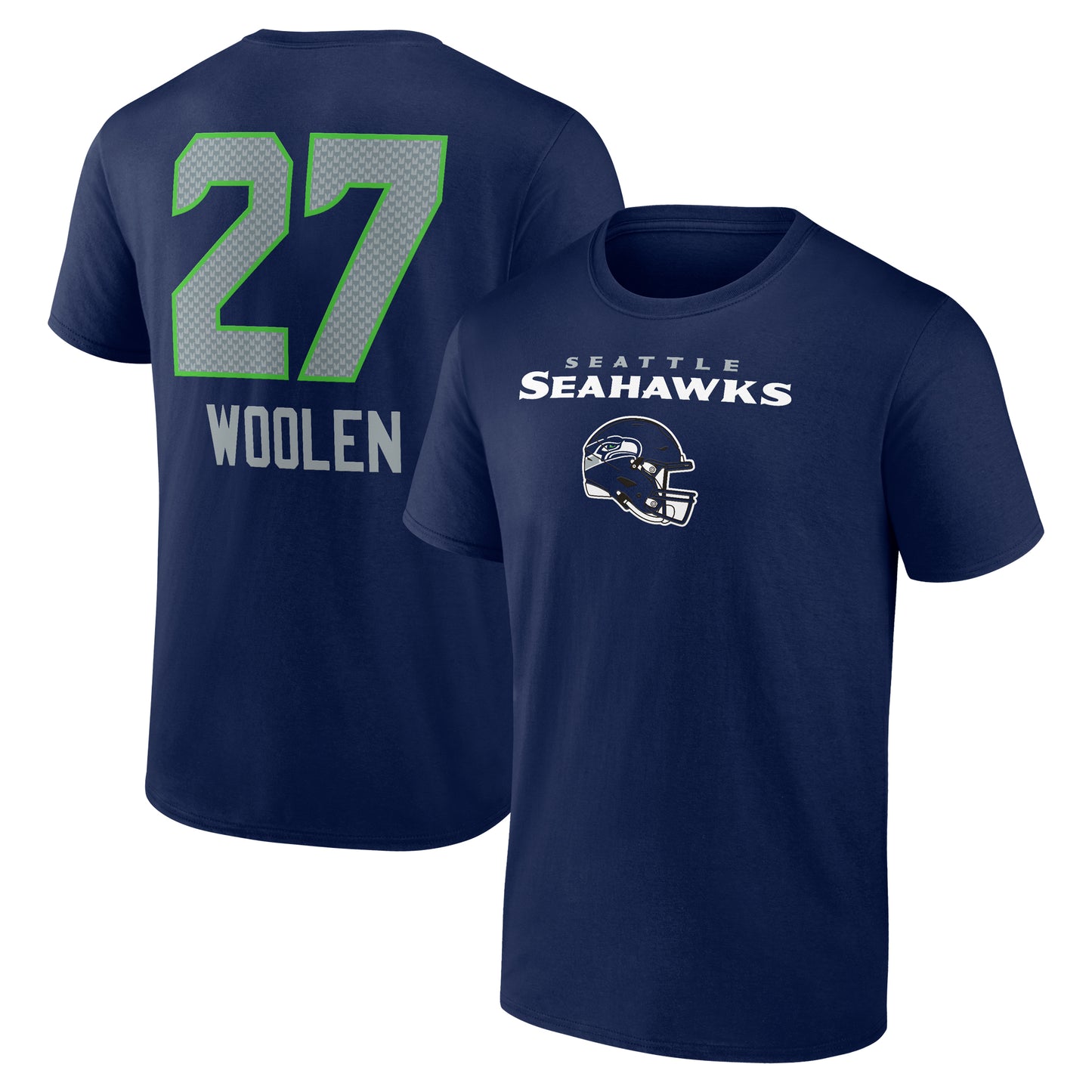 Men's Tariq Woolen College Navy Seattle Seahawks Team Wordmark Player Name & Number T-Shirt