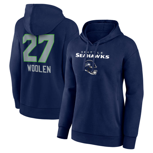 Women's Tariq Woolen College Navy Seattle Seahawks Team Wordmark Player Name & Number Pullover Hoodie