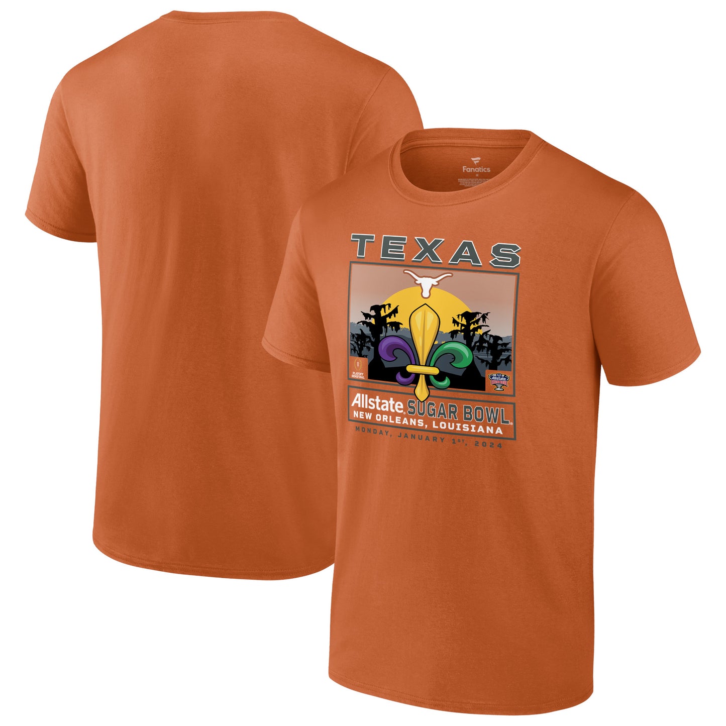 Men's Fanatics Texas Orange Texas Longhorns College Football Playoff 2024 Sugar Bowl T-Shirt