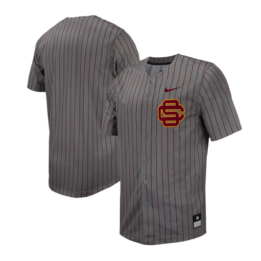 Men's Nike Steel USC Trojans Pinstripe Replica Full-Button Baseball Jersey