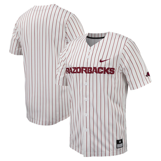 Men's Nike White Arkansas Razorbacks Pinstripe Replica Full-Button Baseball Jersey