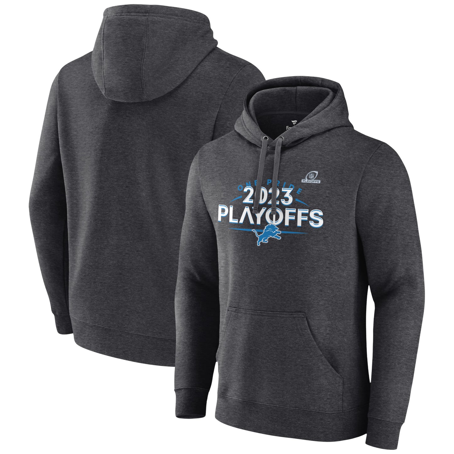 Men's Fanatics  Heather Charcoal Detroit Lions 2023 NFL Playoffs Fleece Pullover Hoodie