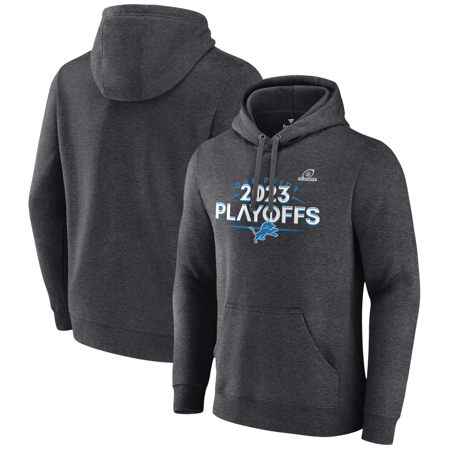 Men's Fanatics  Heather Charcoal Detroit Lions 2023 NFL Playoffs Fleece Pullover Hoodie