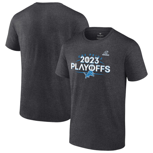 Men's Fanatics  Heather Charcoal Detroit Lions 2023 NFL Playoffs T-Shirt