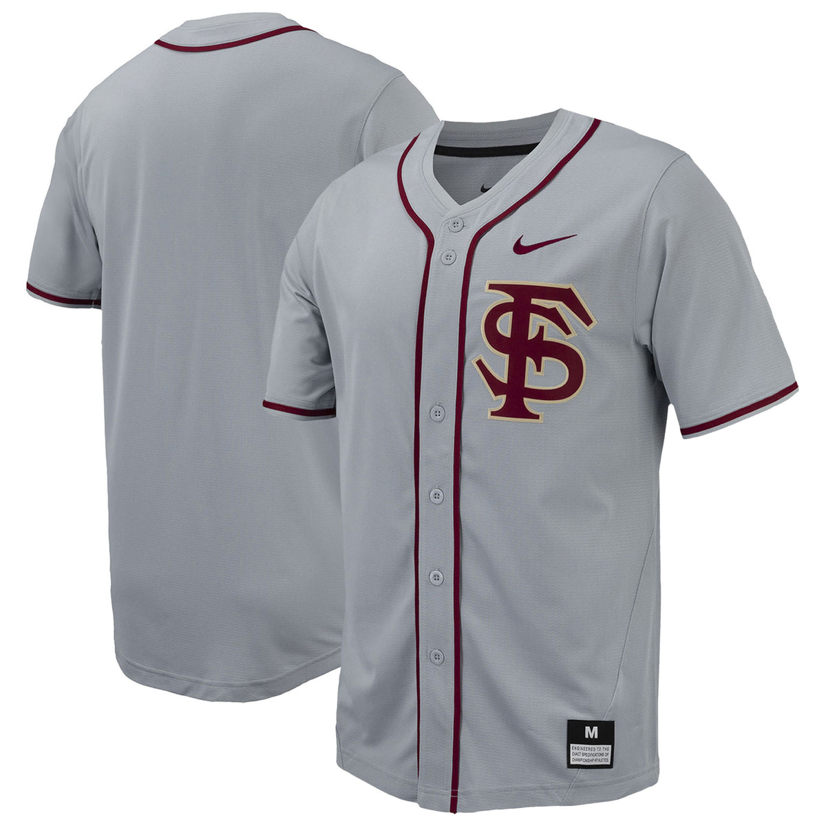 Men's Nike Gray Florida State Seminoles Replica Full-Button Baseball Jersey
