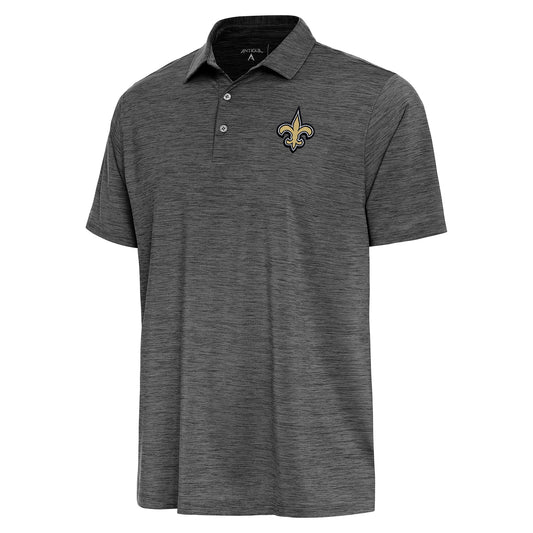 Men's Antigua  Heather Black New Orleans Saints Layout Polo