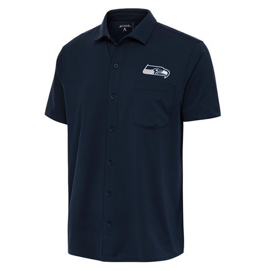 Men's Antigua  Navy Seattle Seahawks Points Button-Up Polo