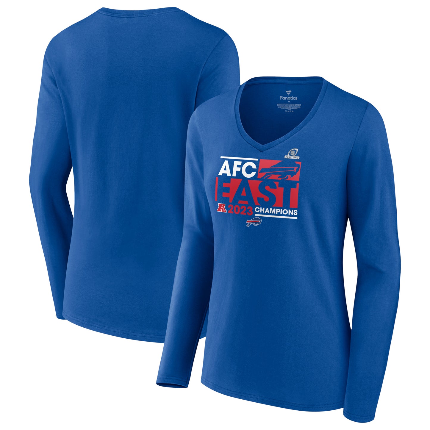 Women's Fanatics  Royal Buffalo Bills 2023 AFC East Division Champions Conquer Long Sleeve V-Neck T-Shirt