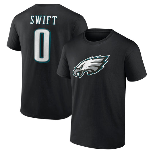 Men's D'Andre Swift Black Philadelphia Eagles Icon Player Name & Number T-Shirt