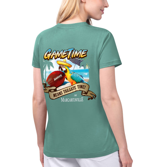 Women's Margaritaville Green Philadelphia Eagles Game Time V-Neck T-Shirt