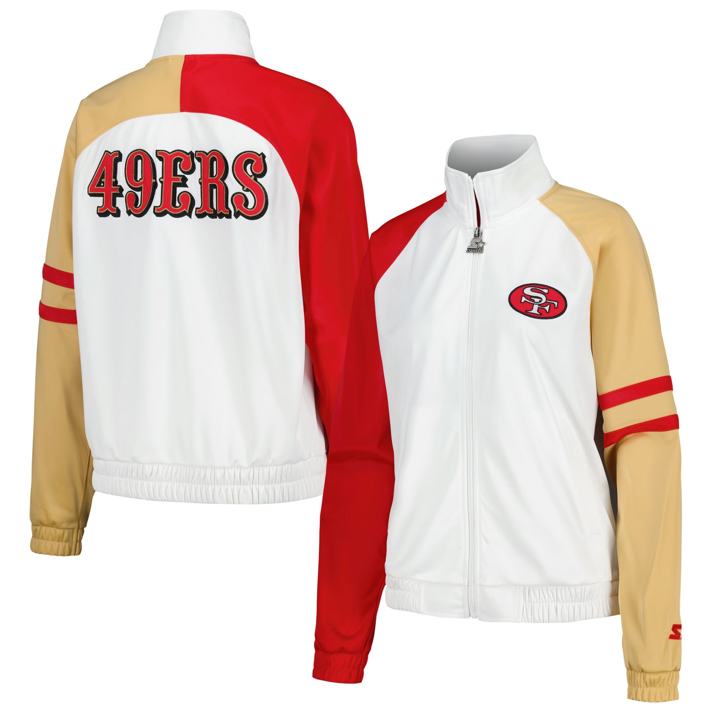 Women's Starter White San Francisco 49ers Curve Ball Raglan Full-Zip Track Jacket