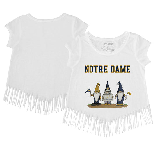 Toddler Tiny Turnip  White Notre Dame Fighting Irish Gnomes Fringe T-Shirt