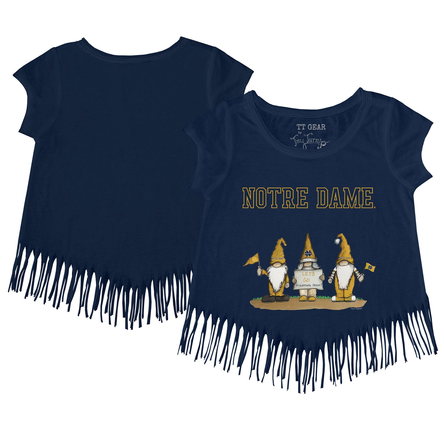 Toddler Tiny Turnip  Navy Notre Dame Fighting Irish Gnomes Fringe T-Shirt