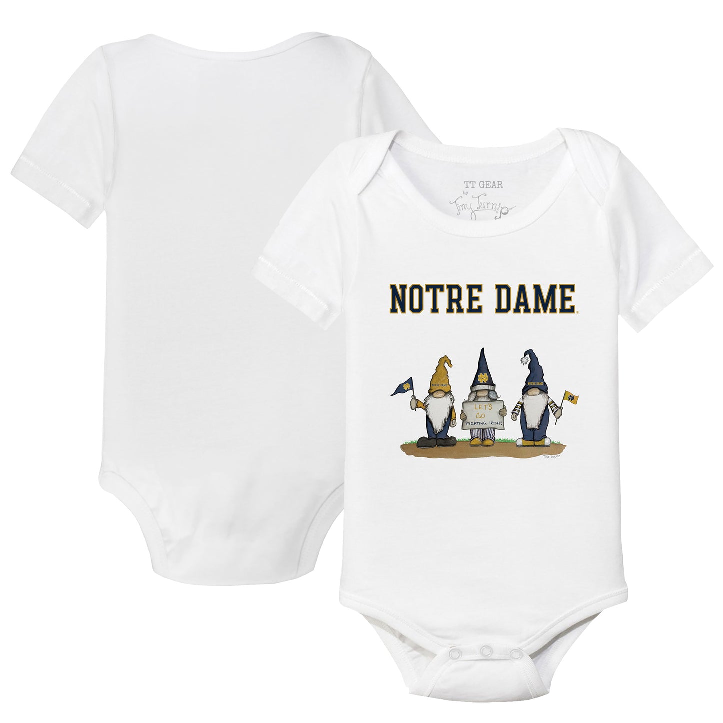 Infant Tiny Turnip  White Notre Dame Fighting Irish Gnomes Bodysuit