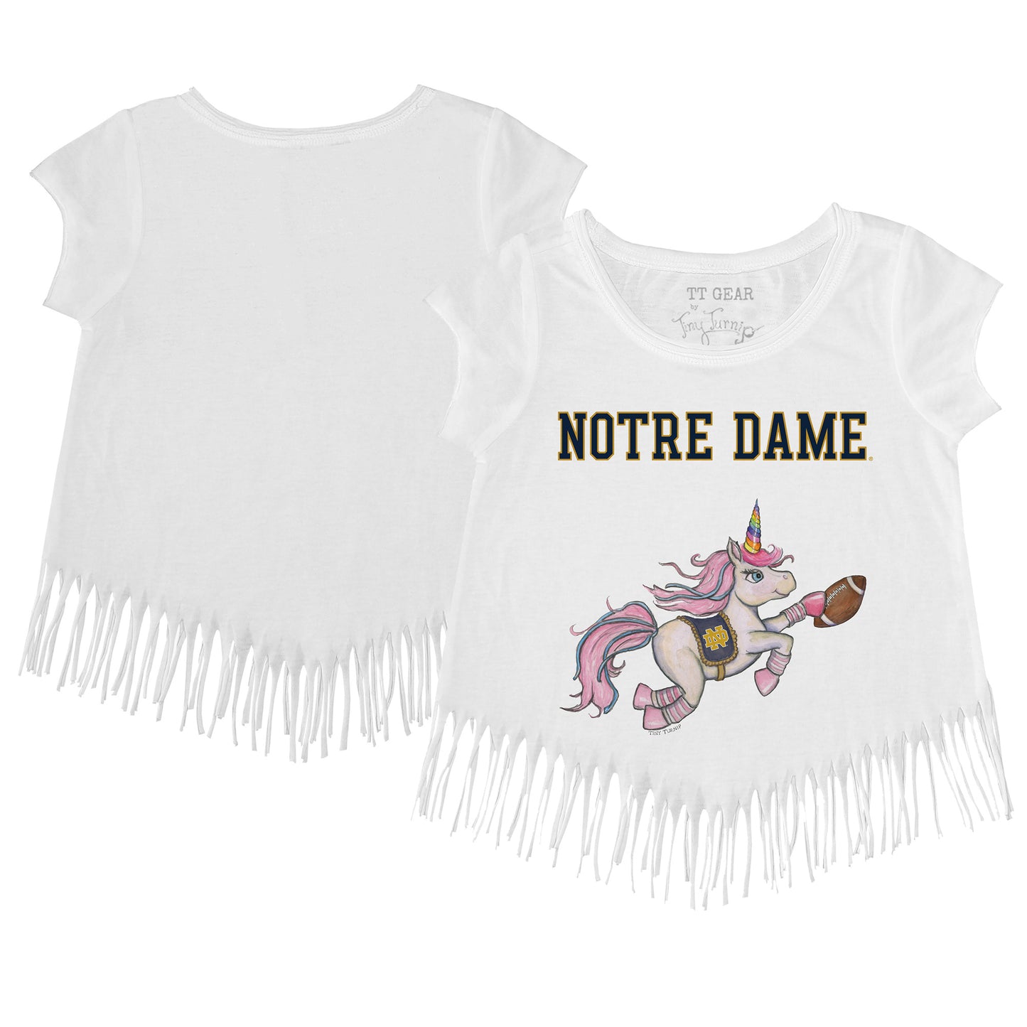 Toddler Tiny Turnip  White Notre Dame Fighting Irish Unicorn Fringe T-Shirt