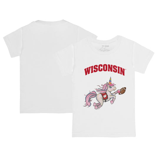 Youth Tiny Turnip  White Wisconsin Badgers Unicorn T-Shirt