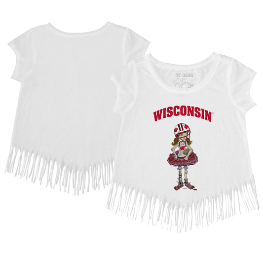 Toddler Tiny Turnip  White Wisconsin Badgers  Fringe T-Shirt