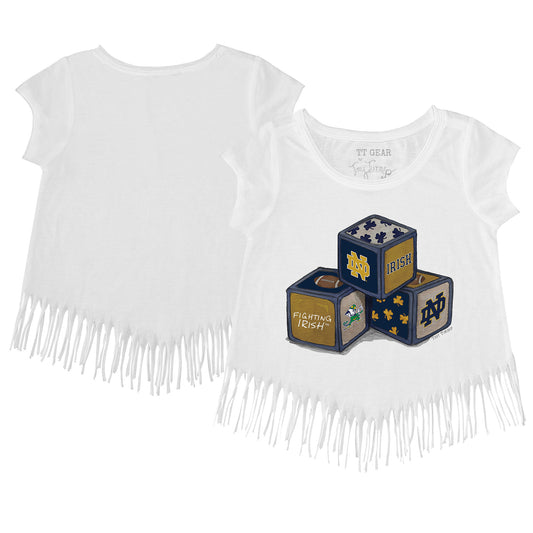 Toddler Tiny Turnip  White Notre Dame Fighting Irish Blocks Fringe T-Shirt