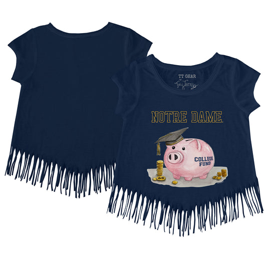 Toddler Tiny Turnip  Navy Notre Dame Fighting Irish Piggy Bank Fringe T-Shirt