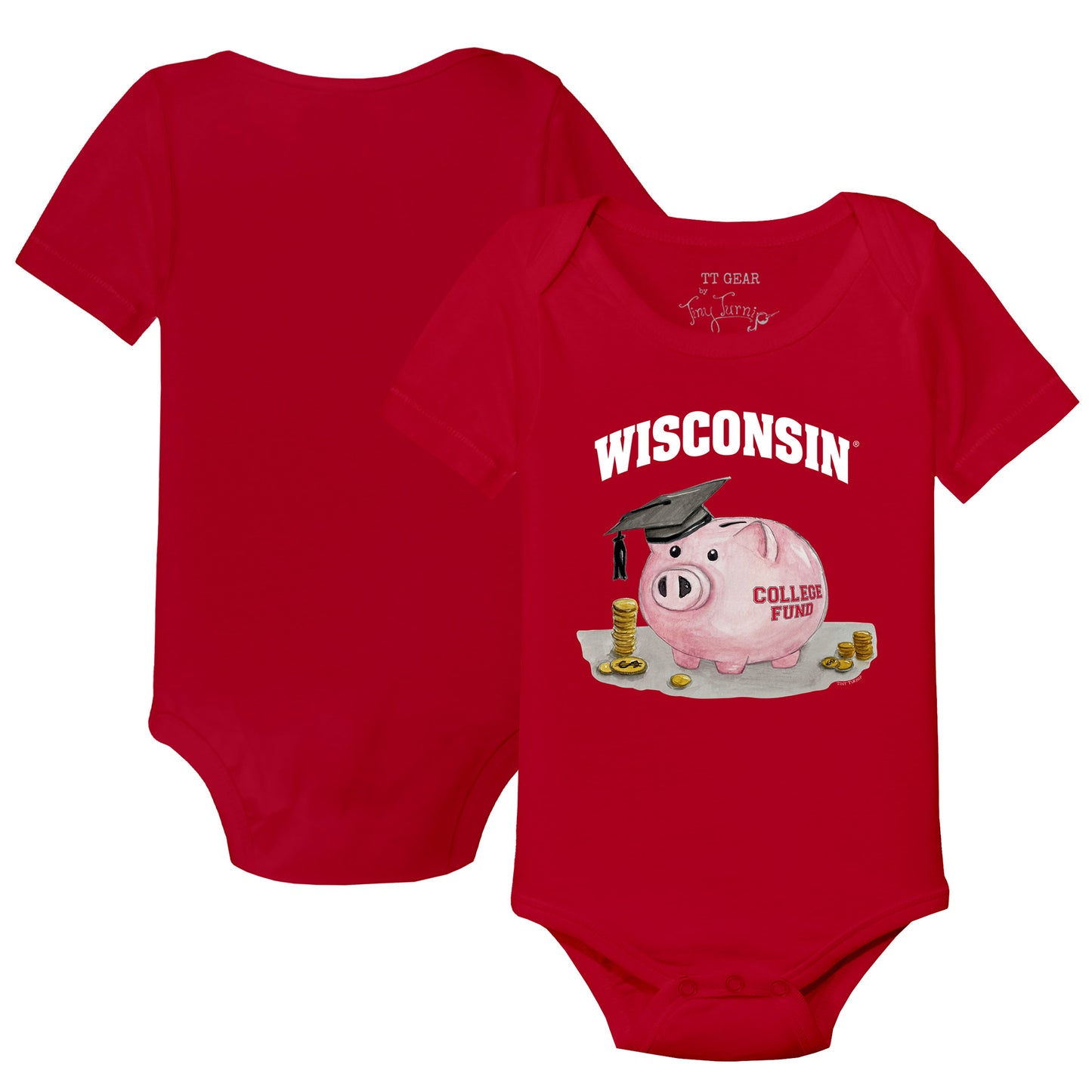 Infant Tiny Turnip  Red Wisconsin Badgers Piggy Bank Bodysuit