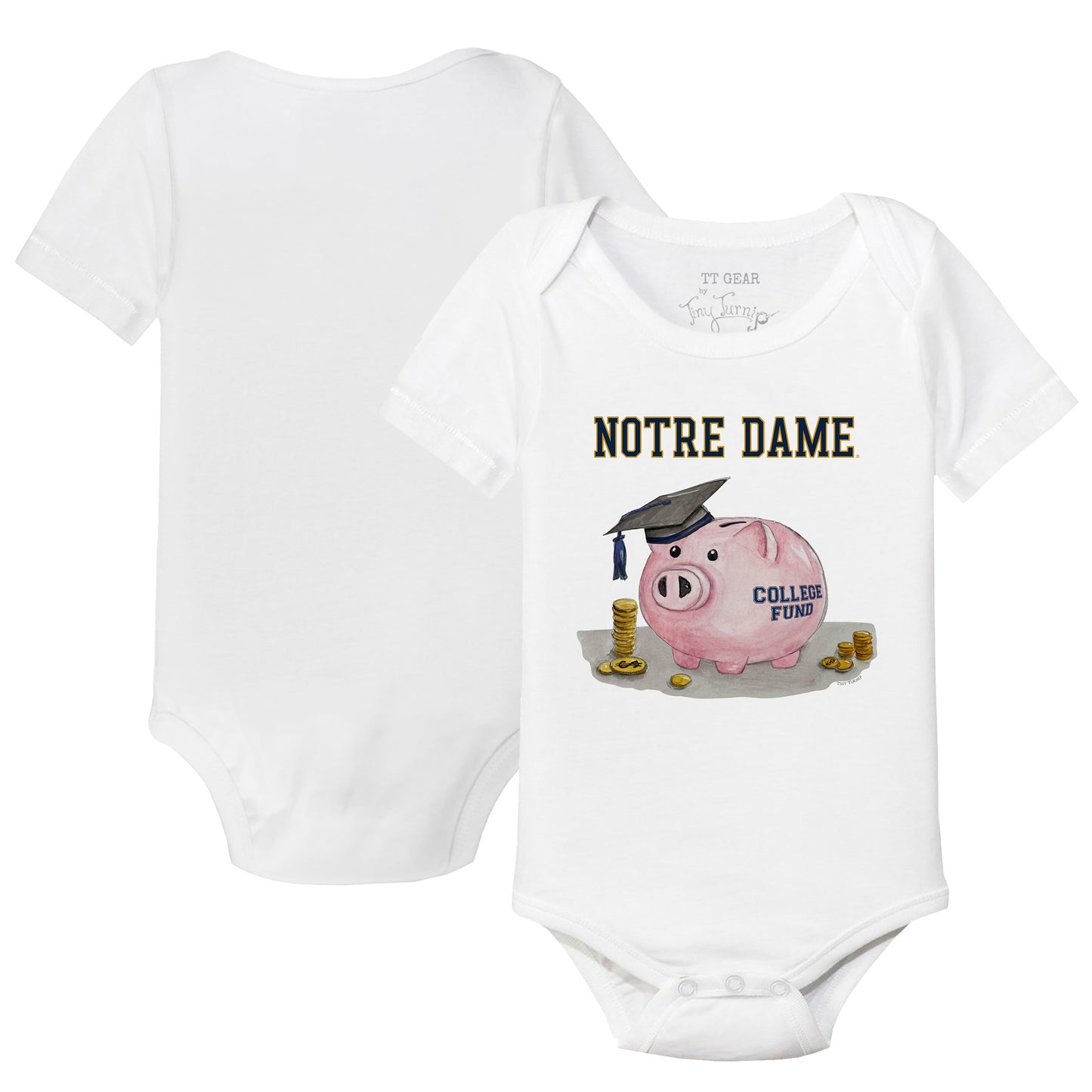 Infant Tiny Turnip  White Notre Dame Fighting Irish Piggy Bank Bodysuit