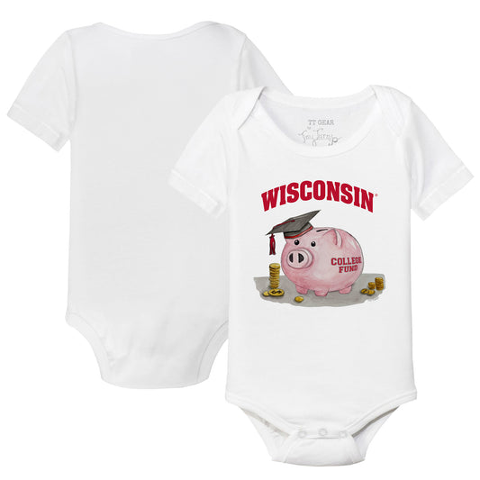 Infant Tiny Turnip  White Wisconsin Badgers Piggy Bank Bodysuit