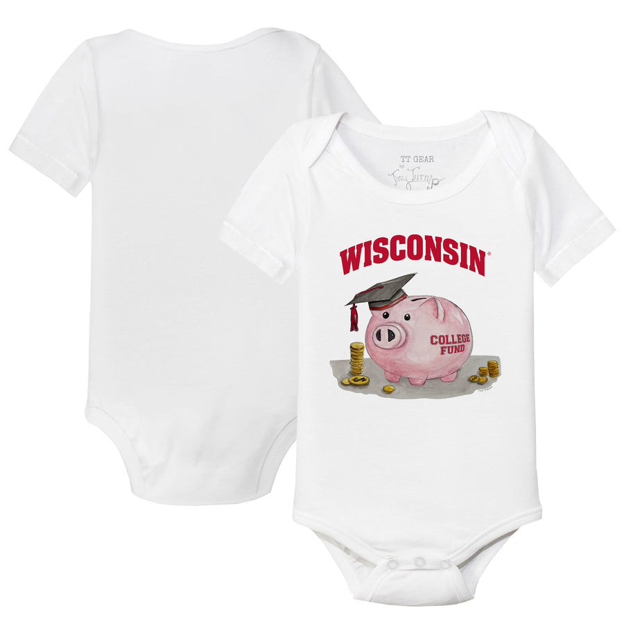 Infant Tiny Turnip  White Wisconsin Badgers Piggy Bank Bodysuit