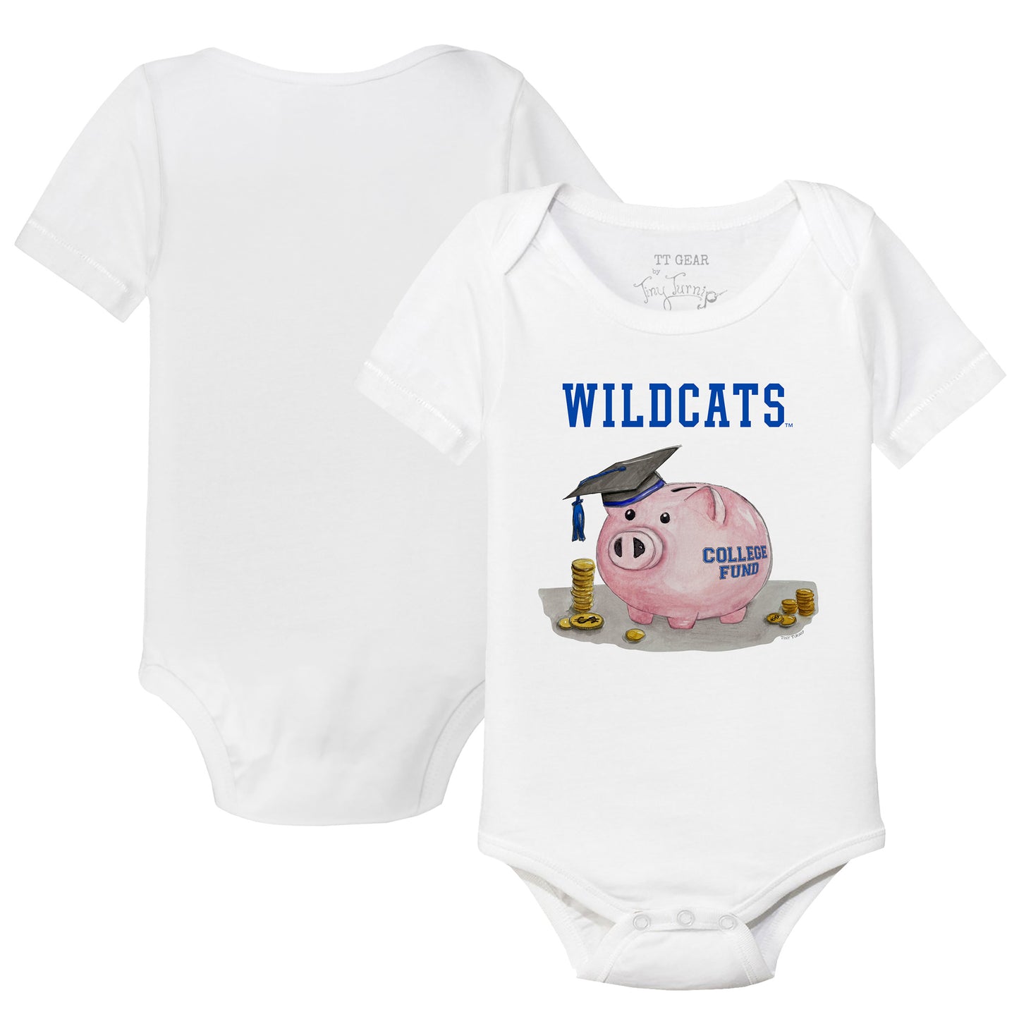 Infant Tiny Turnip  White Kentucky Wildcats Piggy Bank Bodysuit