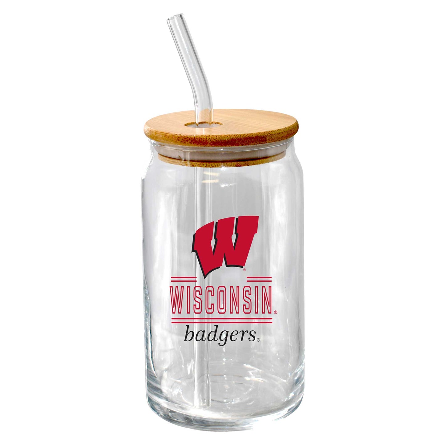 The Memory Company Wisconsin Badgers 16oz. Classic Crew Beer Glass with Bamboo Lid