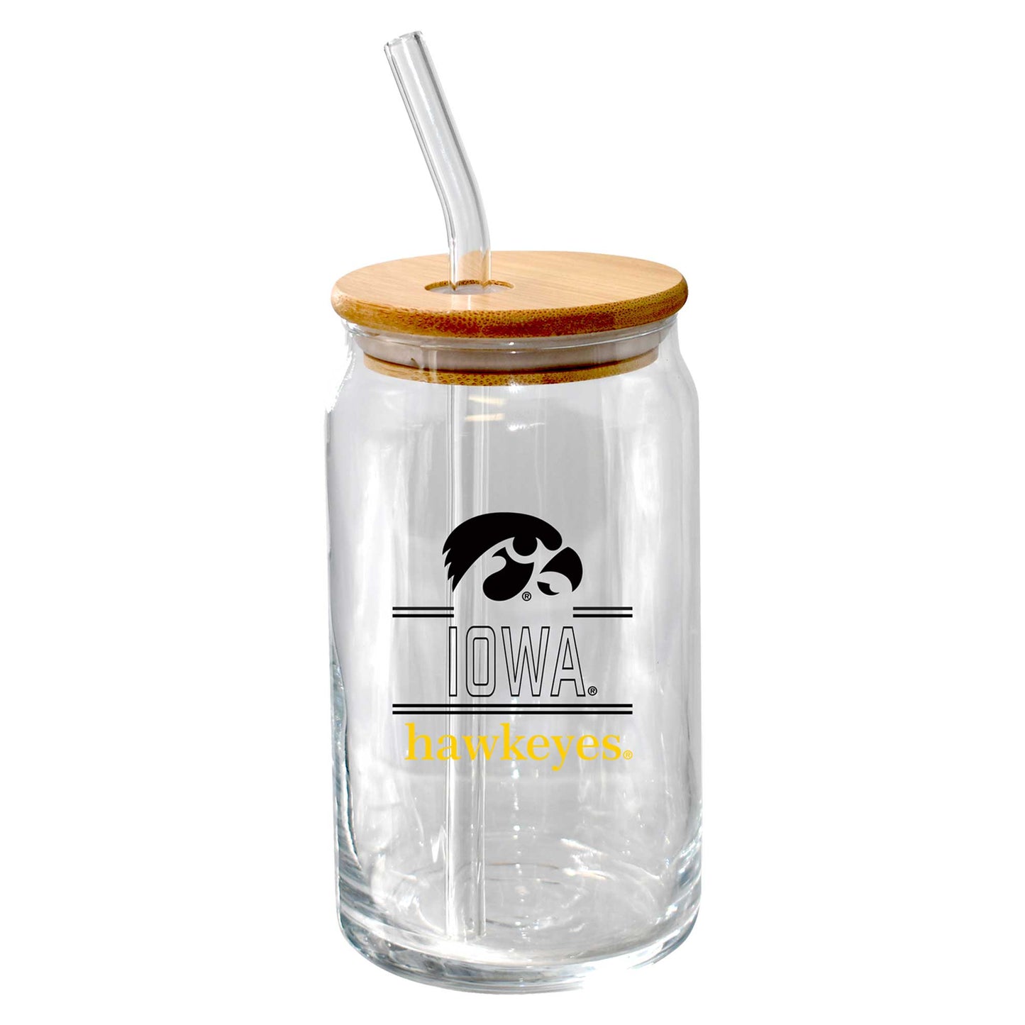 The Memory Company Iowa Hawkeyes 16oz. Classic Crew Beer Glass with Bamboo Lid