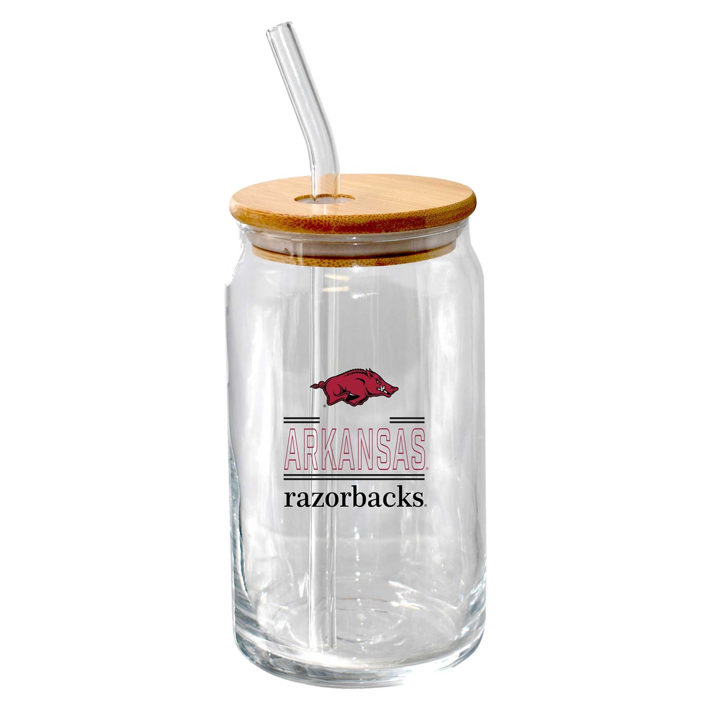 The Memory Company Arkansas Razorbacks 16oz. Classic Crew Beer Glass with Bamboo Lid