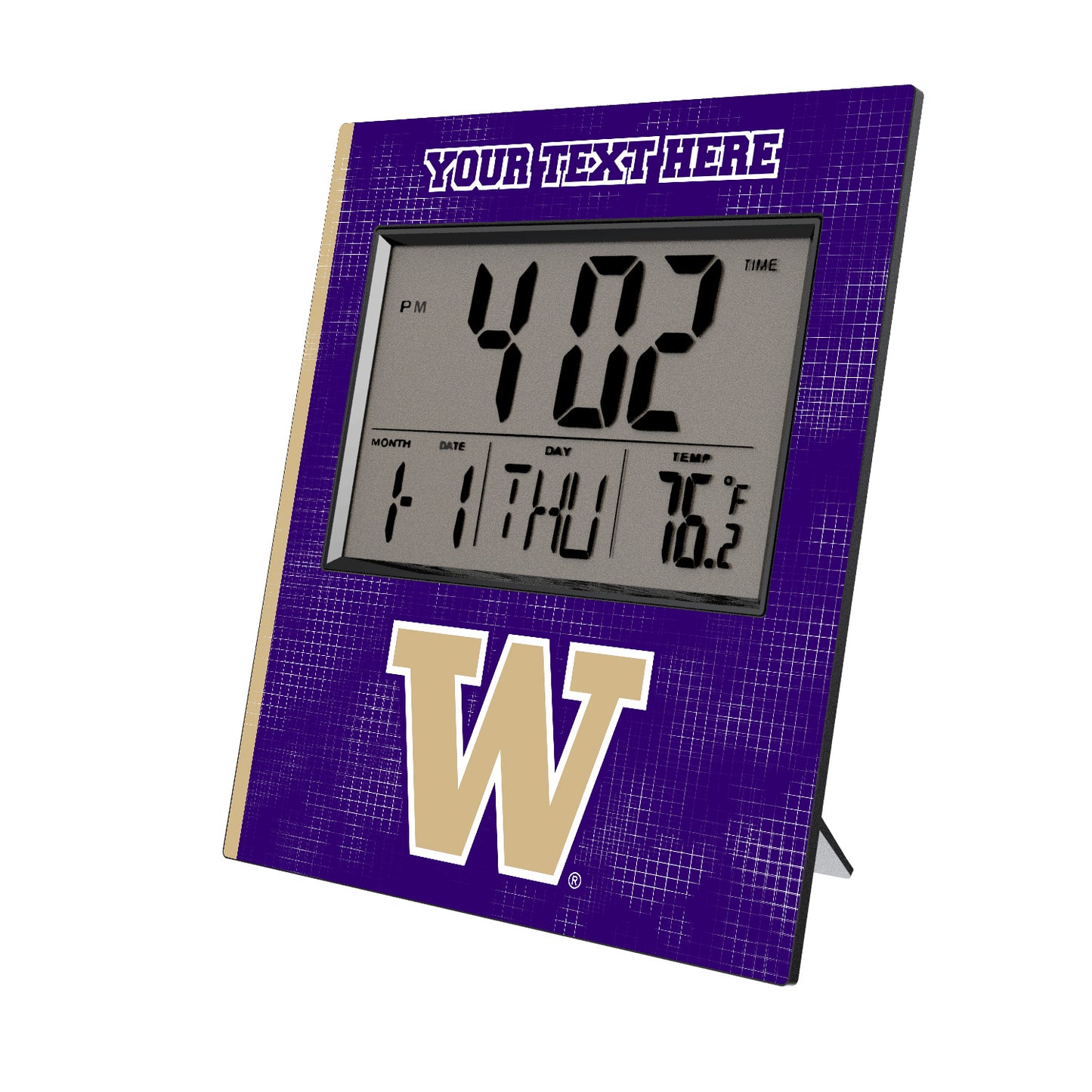 Keyscaper Washington Huskies Cross Hatch Personalized Digital Desk Clock