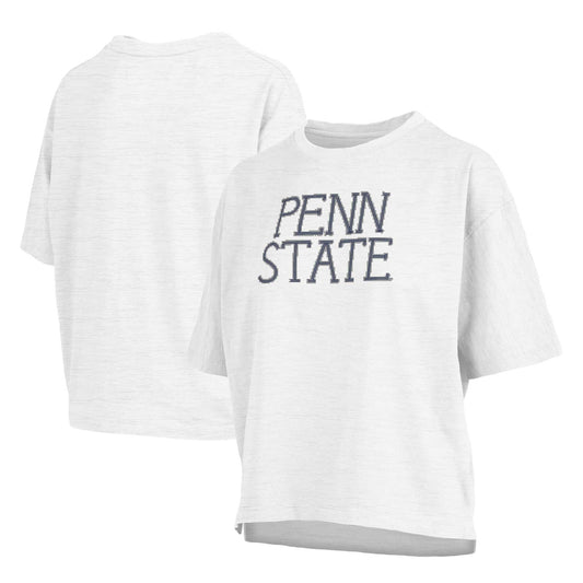 Women's Pressbox White Penn State Nittany Lions Motley Crew Chain Stitch Slub Waist Length Boxy T-Shirt