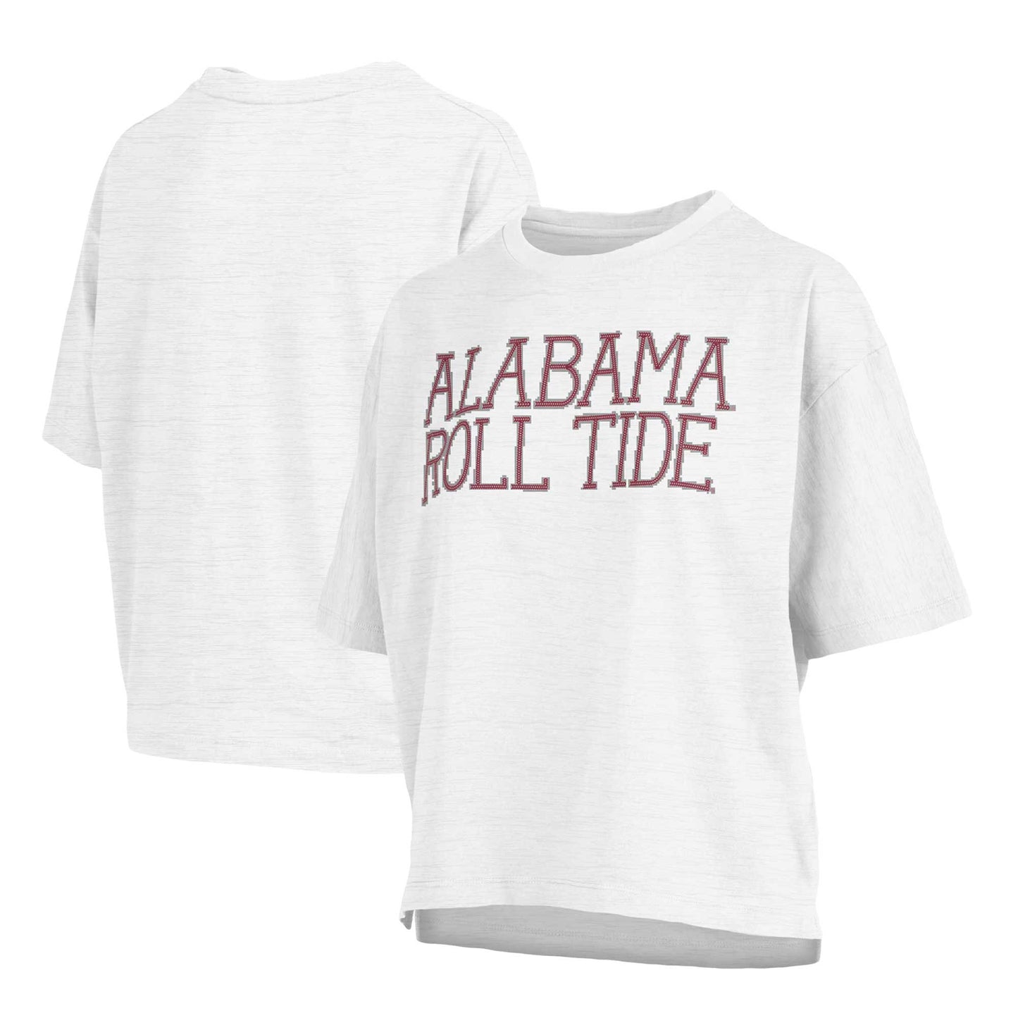 Women's Pressbox White Alabama Crimson Tide Motley Crew Chain Stitch Slub Waist Length Boxy T-Shirt