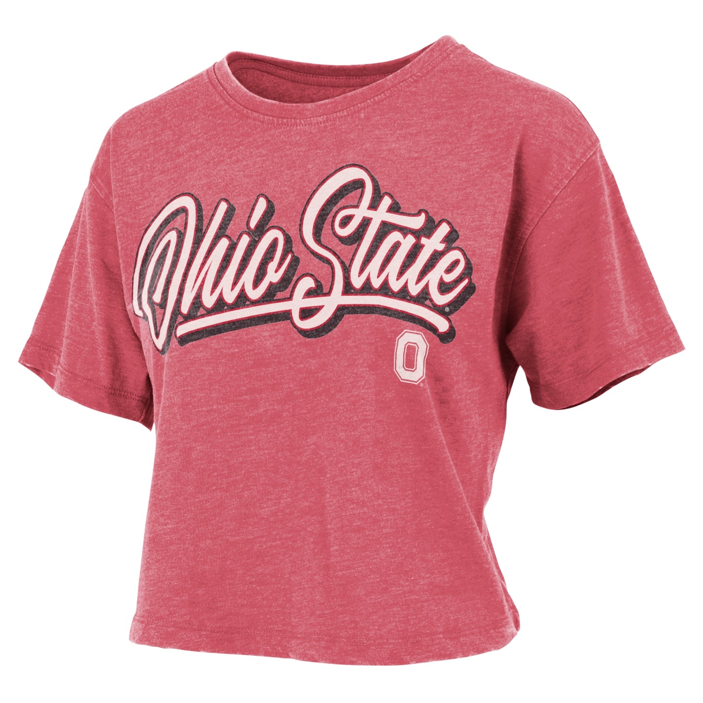 Women's Pressbox Scarlet Ohio State Buckeyes Team Script Harlow Vintage Waist Length T-Shirt