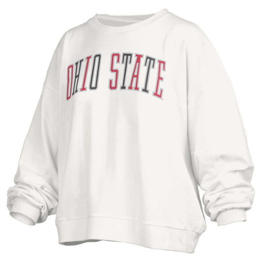 Women's Pressbox White Ohio State Buckeyes Janise Waist Length Oversized Pullover Sweatshirt