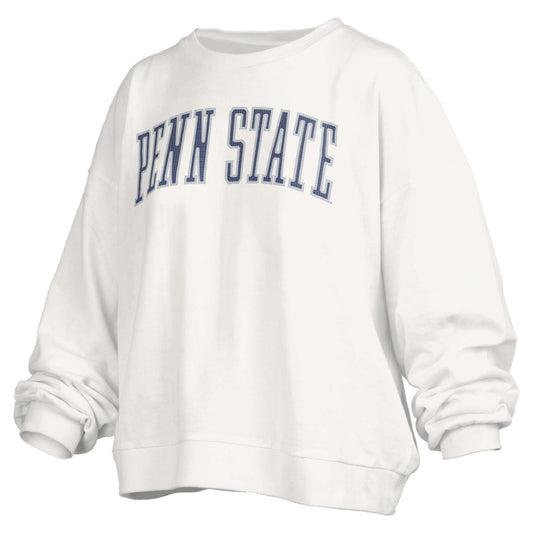 Women's Pressbox White Penn State Nittany Lions Janise Waist Length Oversized Pullover Sweatshirt