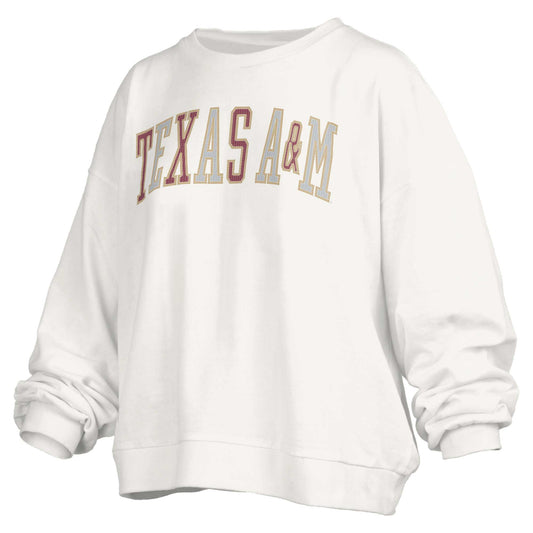 Women's Pressbox White Texas A&M Aggies Janise Waist Length Oversized Pullover Sweatshirt